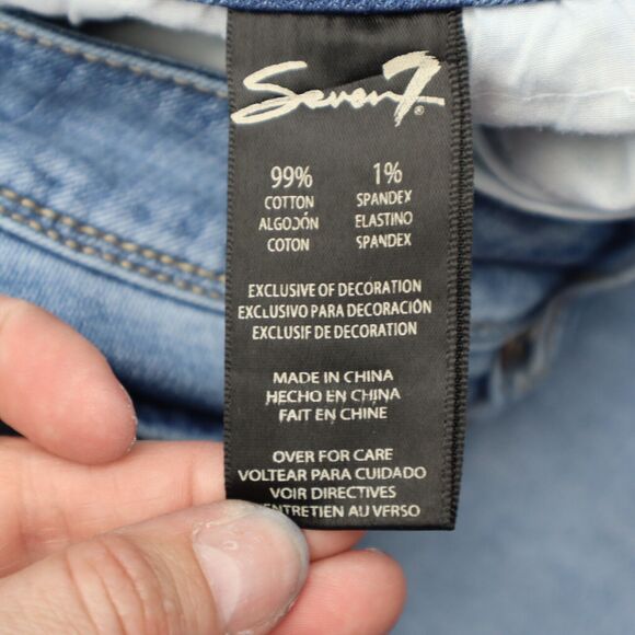 Seven 7 Premium Pants Womens 8 Blue Embroidered Mid Rise Ankle Straight Jeans - Picture 8 of 16